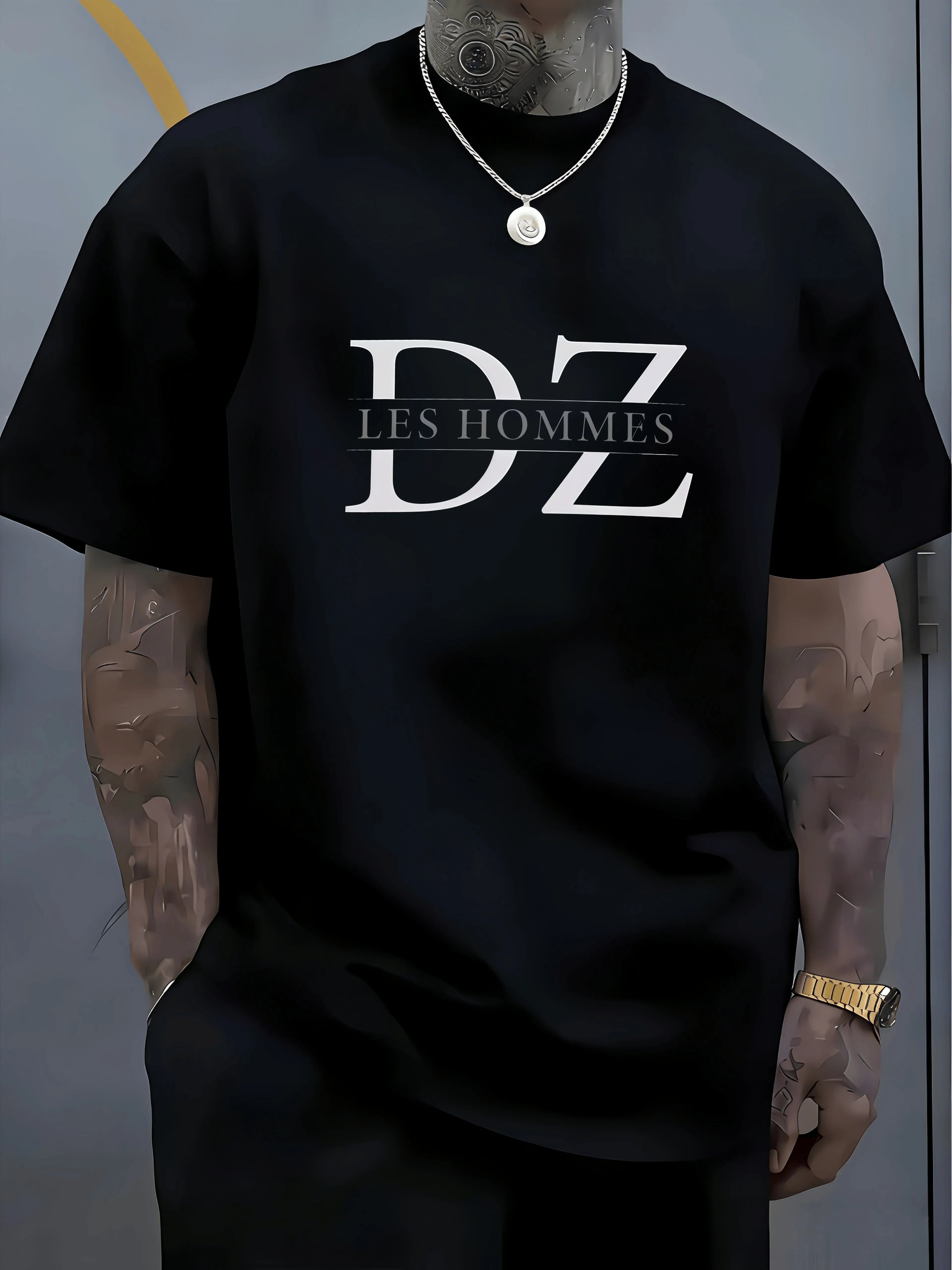 DZ LES HOMMES Men's Summer Casual Sports T-Shirt with Letter Print, Comfortable and Breathable Short-Sleeve Top, Regular Crew Neck Fit, Relaxed and Not Tight, Skin-Friendly and Breathable Fabric, Dry and Not Stuffy, Essential for Fitness