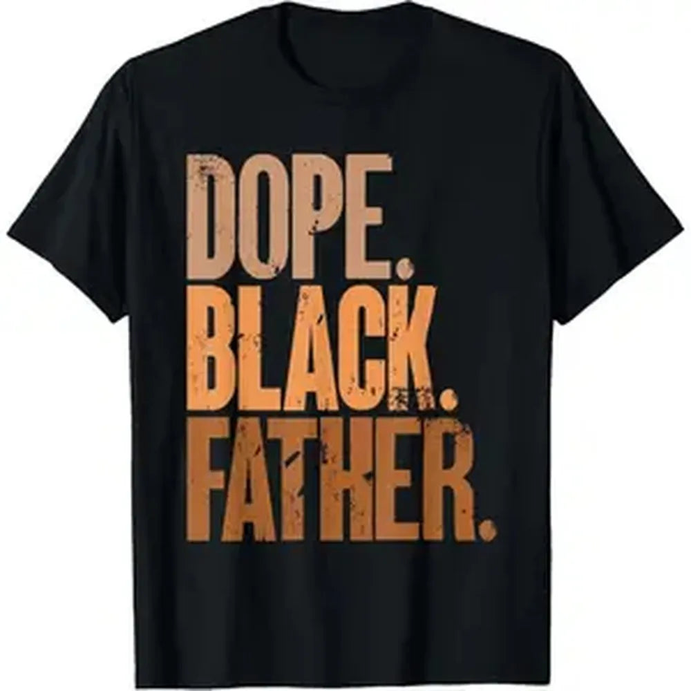 Men's Graphic T-Shirt, Dope Black Dad Soft 100% Cotton Round Neck Top, Casual Loose Fit Short Sleeve Father's Day Gift