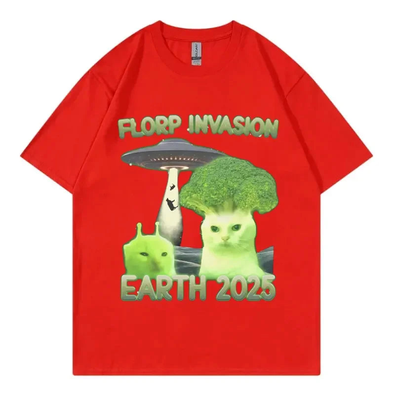 HOT SALE Funny Alien Brain Cat Wet Expression T-shirt Fashionable Y2K Clothing Short Sleeve T-shirt Unisex Casual Cute T-shirt