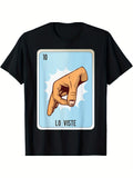 Funny Men's Black Graphic T-Shirt Pointing Hand Number 10 Lo Viste Bold Letter Card Style Vintage Print 100% Cotton Heavyweight Short Sleeve Casual Streetwear Tee