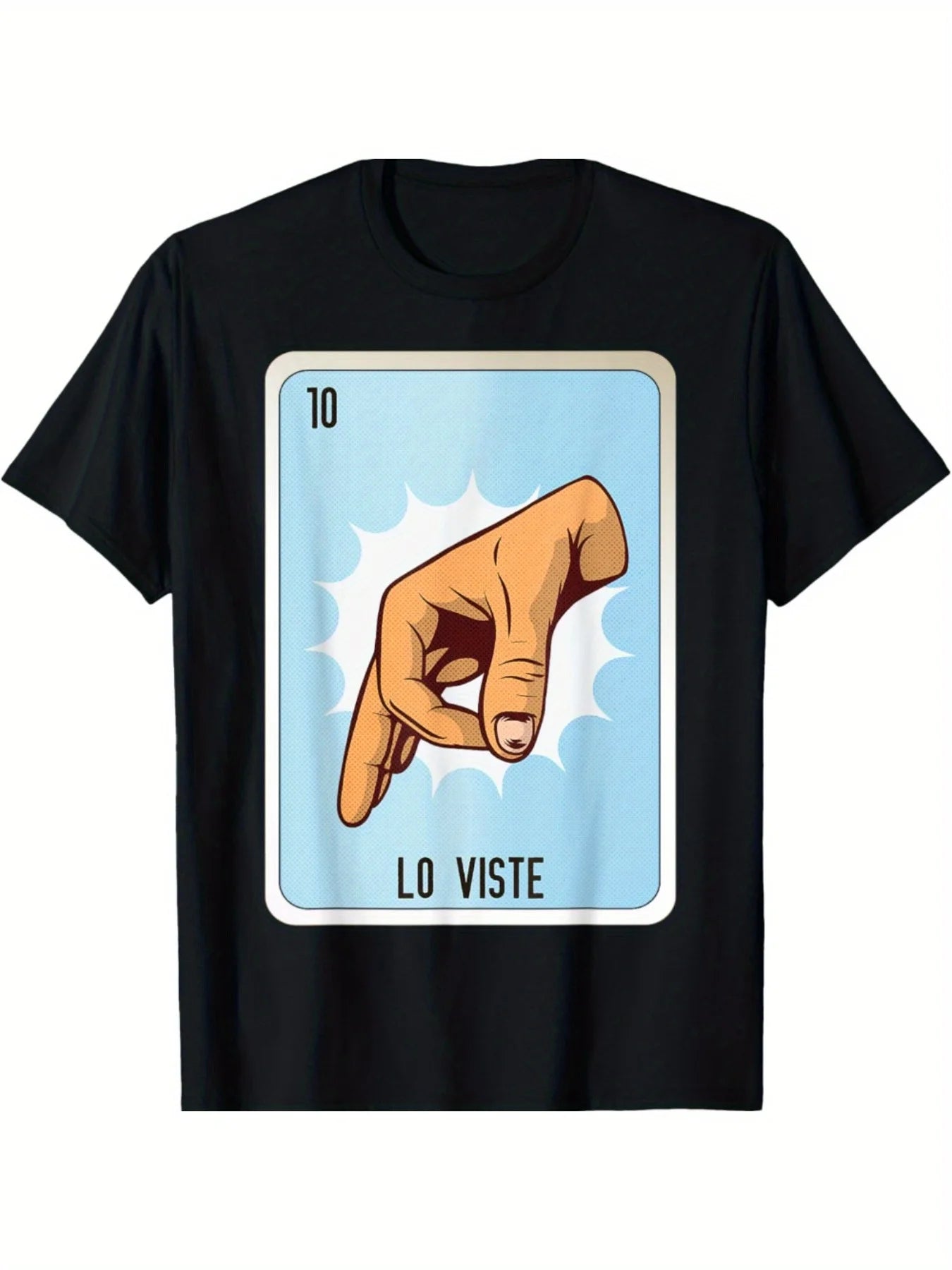 Funny Men's Black Graphic T-Shirt Pointing Hand Number 10 Lo Viste Bold Letter Card Style Vintage Print 100% Cotton Heavyweight Short Sleeve Casual Streetwear Tee