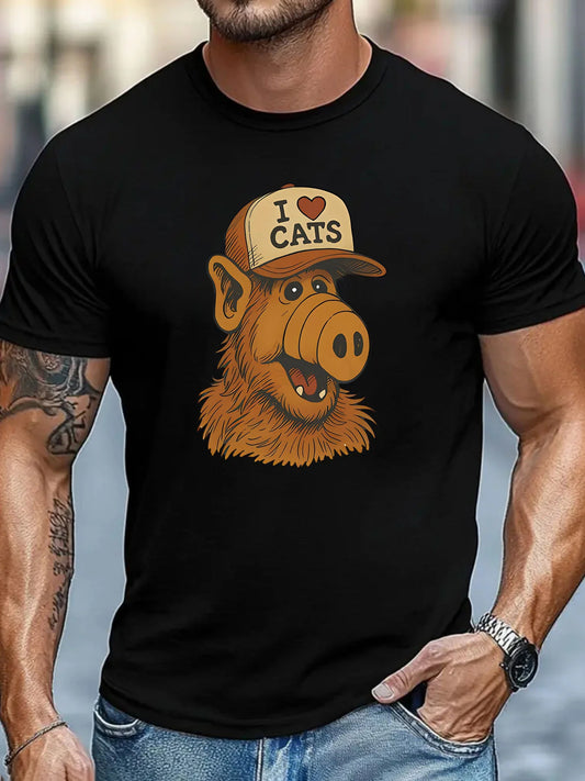 Retro 80S ALF T-Shirt, Perfect for Nostalgia Lovers, Gift Idea, Men'S Round Neck Short Sleeve, Stylish Casual Wear, Comfortable And Breathable, Men'S Apparel