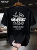 American Streetwear Brand Pure Cotton Short-sleeved T-shirt for Men, Black Letter Printed Loose and Cool Top Oversized T Shirt
