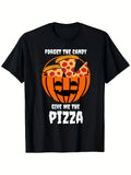 1pc Men's Funny "Forget The Candy Give Me The Pizza" Jack-O-Lantern Pizza T-Shirt - 100% Cotton Soft Retro Casual Round Neck Tee Suitable for Gym, Outdoor Activities, Costumes & Daily Wear - Machine Washable Funny Gift for Pizza Lovers