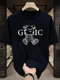 Summer New Pure Cotton Short-sleeved T-shirt for Men, Round-neck Bear Letter Printed Casual Versatile Trendy Top Men Clothing