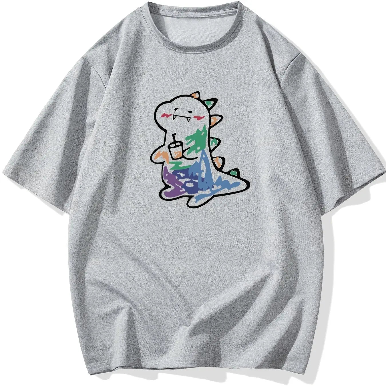 HOT SALE Dinosaur Print Stretch Tee Loose Soft and Comfortable Short Sleeved Top Suitable for All Season Casual Big and Tall