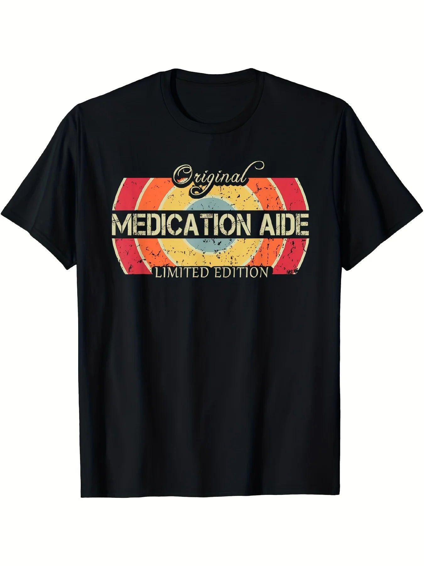 Vintage Medication Aide Worker T-Shirt - Funny Assistant & Nurse Tech Graphic Print, Retro Healthcare Worker Tee, Comfortable Round Neck Short Sleeve Shirt for Hospital Staff, Nursing Students & Caregivers