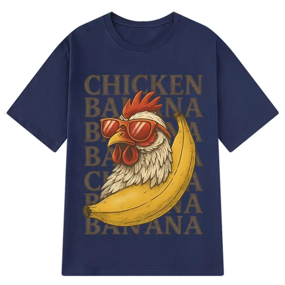 HOT SALE Chicken Banana Funny Meme Retro T-shirt Short Sleeve Casual Hip Hop Oversized T-shirt Men & Women Fashion T-shirt Trend