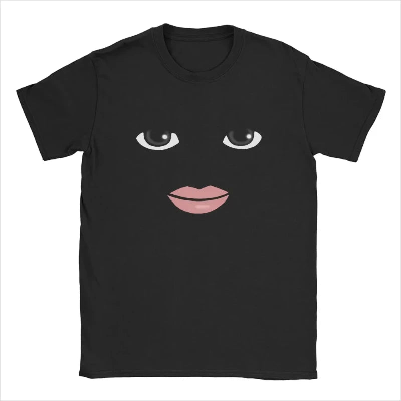 Men's Summer  Pure Cotton Top Robloxs Robot Novel Female Face Game Meme T-shirt Round-neck Short-sleeved Dress for Both Men
