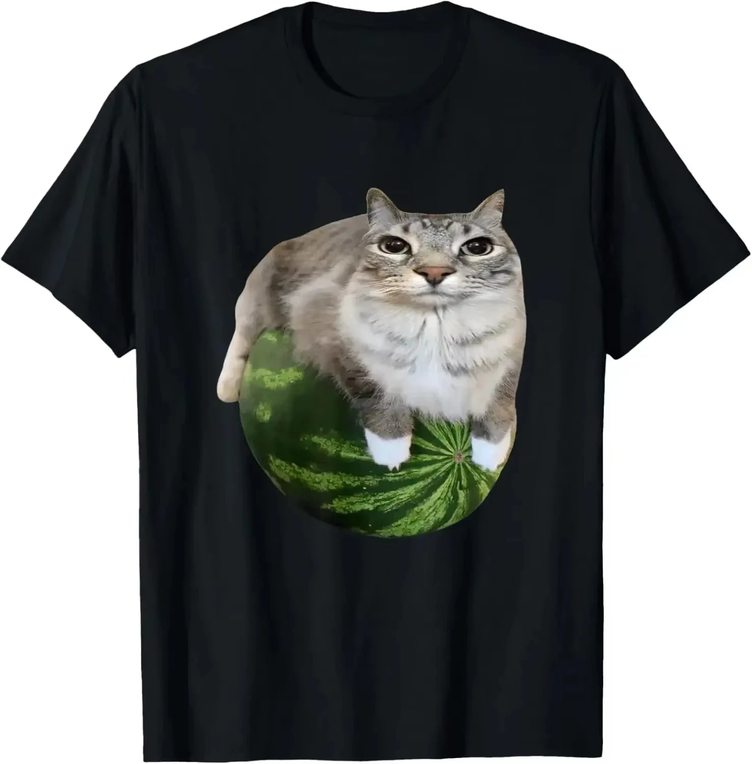 BABABOYI Watermelon Cat Silly Cat Meme T-Shirt A Hilarious Watermelon Print Shirt Is A Stylish Unisex Top for Both Men and Women