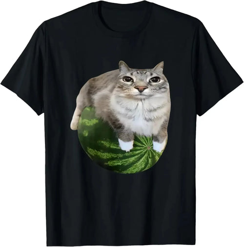 BABABOYI Watermelon Cat Silly Cat Meme T-Shirt A Hilarious Watermelon Print Shirt Is A Stylish Unisex Top for Both Men and Women