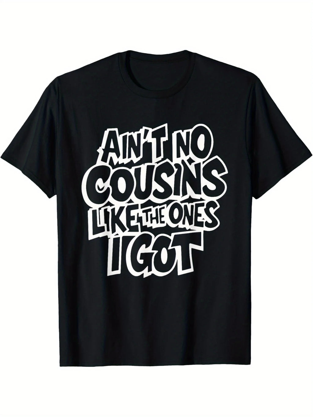 Fun Cousin T-shirt, Casual Round-neck Short-sleeve T-shirt, Breathable Fabric, Slightly Stretchy, Summer Fashion Top, Regular Fit, Summer Trendy T-shirt, PLUS SIZE