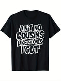 Fun Cousin T-shirt, Casual Round-neck Short-sleeve T-shirt, Breathable Fabric, Slightly Stretchy, Summer Fashion Top, Regular Fit, Summer Trendy T-shirt, PLUS SIZE