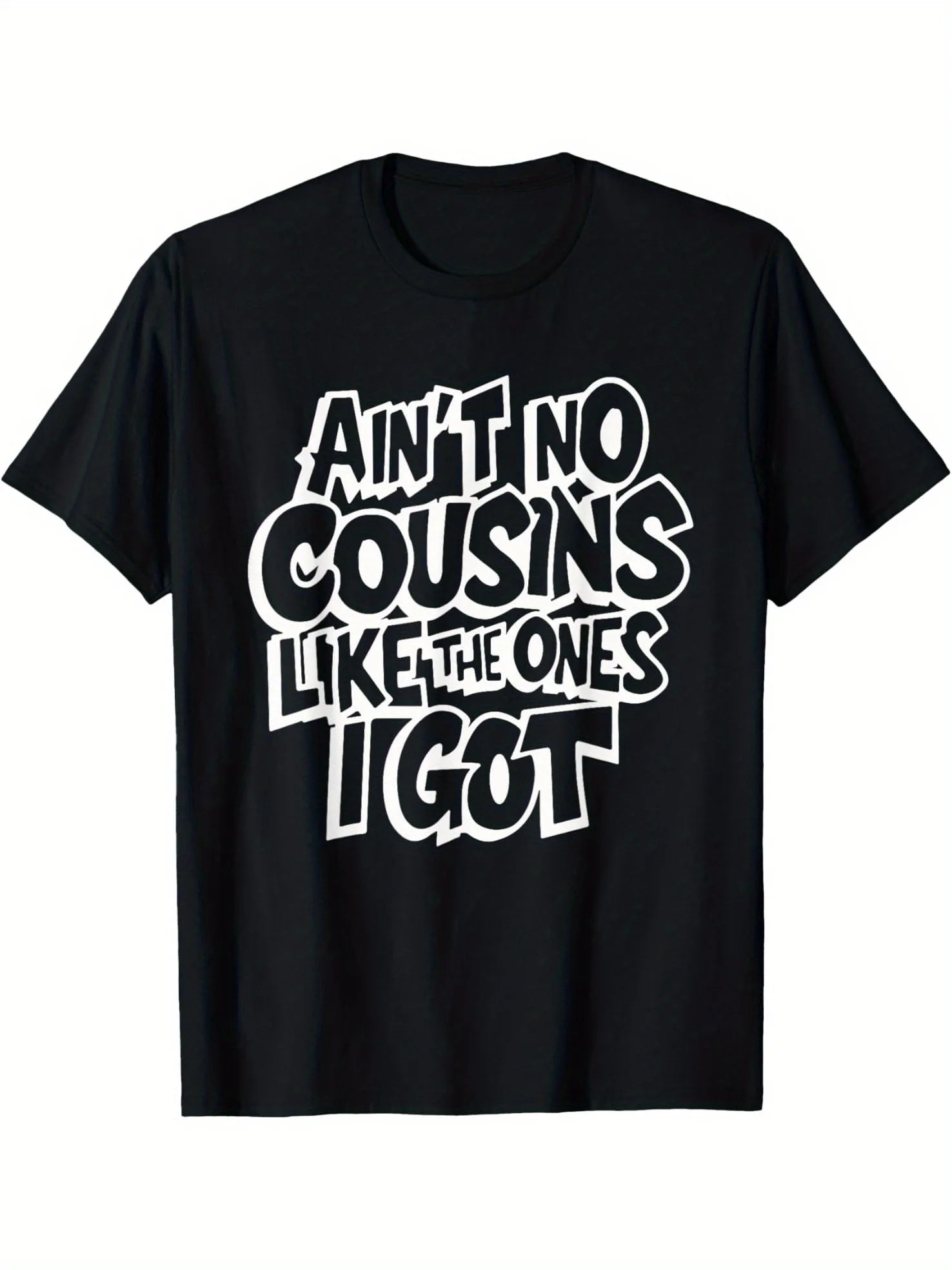 Fun Cousin T-shirt, Casual Round-neck Short-sleeve T-shirt, Breathable Fabric, Slightly Stretchy, Summer Fashion Top, Regular Fit, Summer Trendy T-shirt, PLUS SIZE