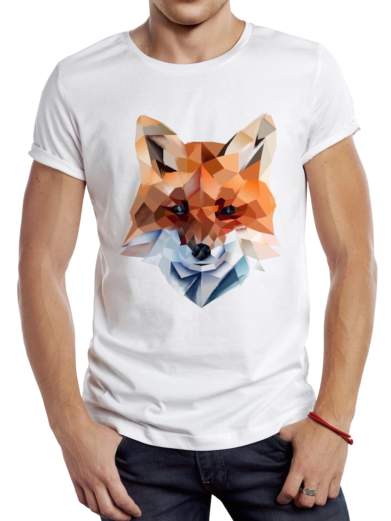 Korean-style Three-dimensional Print Vintage Geometric Fox Men T Shirt Casual Owl Male Tops Hipster Retro Pixl Wolf Printed Tee