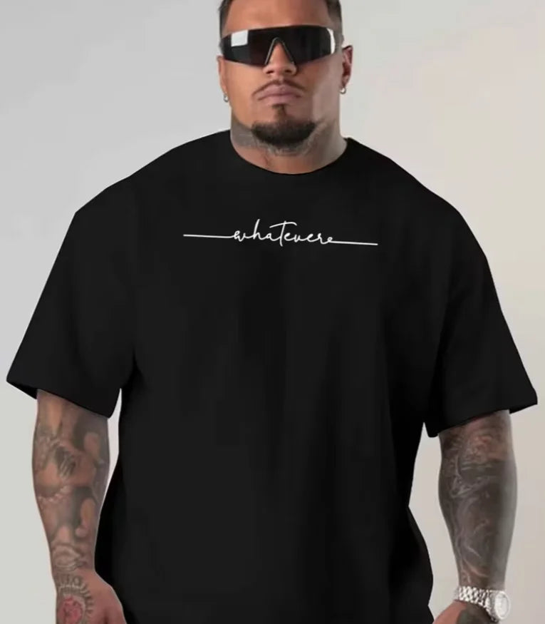Any Oversized Short-Sleeve T-Shirt Featuring American Fashion Prints, Designed for Plus-Size Men Casual Round Neck and Plus Size