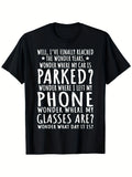Men'S T-Shirt, Black Fun Trendy T-Shirt, Printed Slogan, Summer Short Sleeve, All-Season T-Shirt, Letter Print, Heavyweight 200G, Suitable for Parties, Dates, And Office Settings, Humorous Top, Plus Size