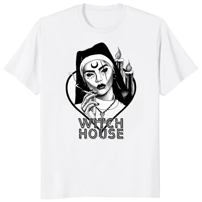 HOT SALE Cartoon Nun No Religion with Brooch Man T Shirt Satan Church Anton Lavie Satan Mystery Goth T Shirt Classic Girl Top