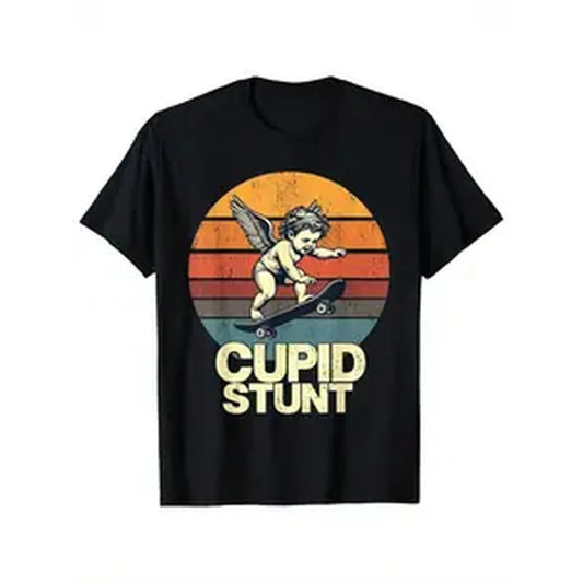 Cotton Cupid Stunt Funny Sarcastic Offensive Humor Embarrassing T-Shirt, Casual Crew Neck Short Sleeve, Regular Fit, Tropical Pattern, For Adults, All-Season Weekend Wear