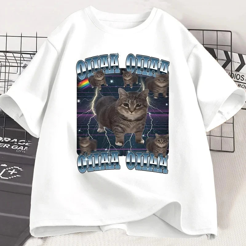 Funny Viral Oia Cat Meme Graphic T Shirts for Men Women Silly Cats T-shirt Oiiaa Oiiaa Cat Unhinged T Shirt Harajuku Clothes