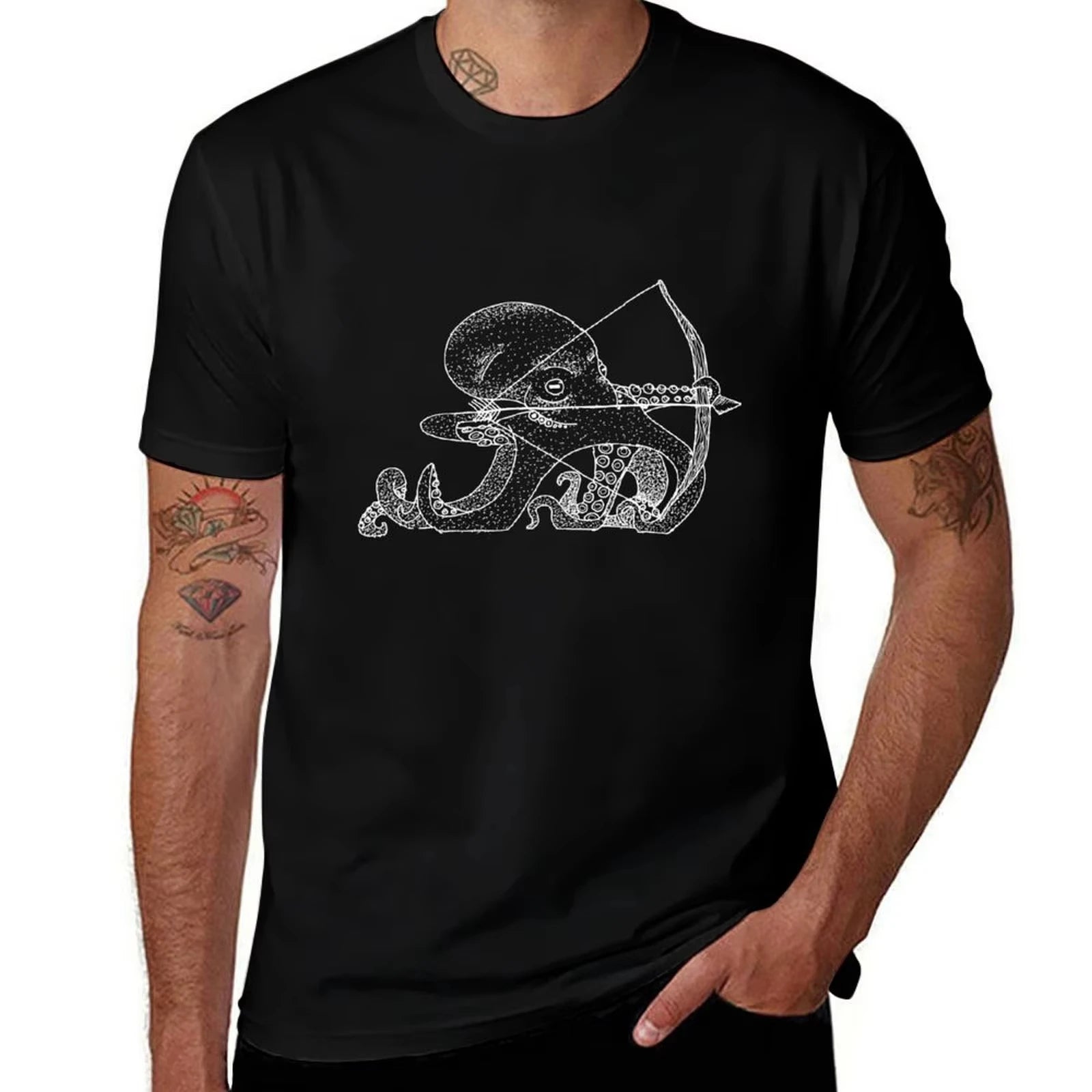 HOT SALE Octopus Archer - Stippling Line Art T-shirt T-shirt Custom Printed Cotton T-shirt High Quality T-Shirt  Fashion Tee