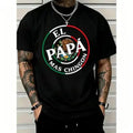 Premium Cotton Fabric Men's Short Sleeve Graphic T-shirt - Smooth, Loose Fit, Casual Wear, El Papa Mas Chingon Funny Mexican Dad Design, Black Huggy Series, Father's Day Dad Gifts For Him