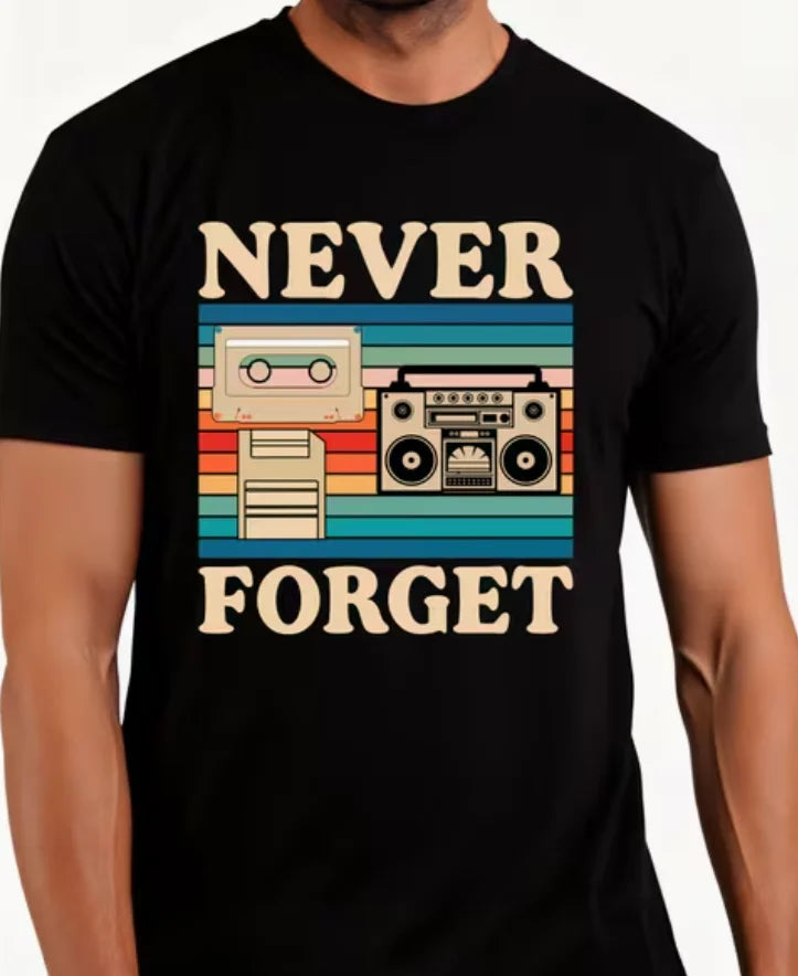 Retro Style Men'S T-Shirt Never Forget Vintage Cassette and Design Summer Casual Wear Gift for Music Lovers and Nostalgia Fans