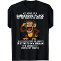 Mens Humorous Monkey Graphic T Shirt Featuring My Mind Is a Dangerous Place Slogan Perfect Casual Short Sleeve Party Tee for Fourth of July Comfortable Breathable Soft Fabric with Medium Stretch and Round Neck streetwear, shop deals, summer outfits,
