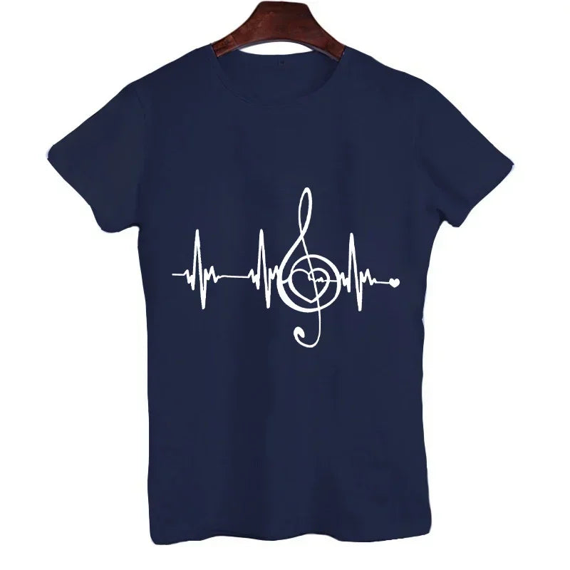Men's Black Long-sleeved Short-sleeved T-shirt Large Size Summer Top Music Indicator Heart Pattern Interesting Men's T-shirt