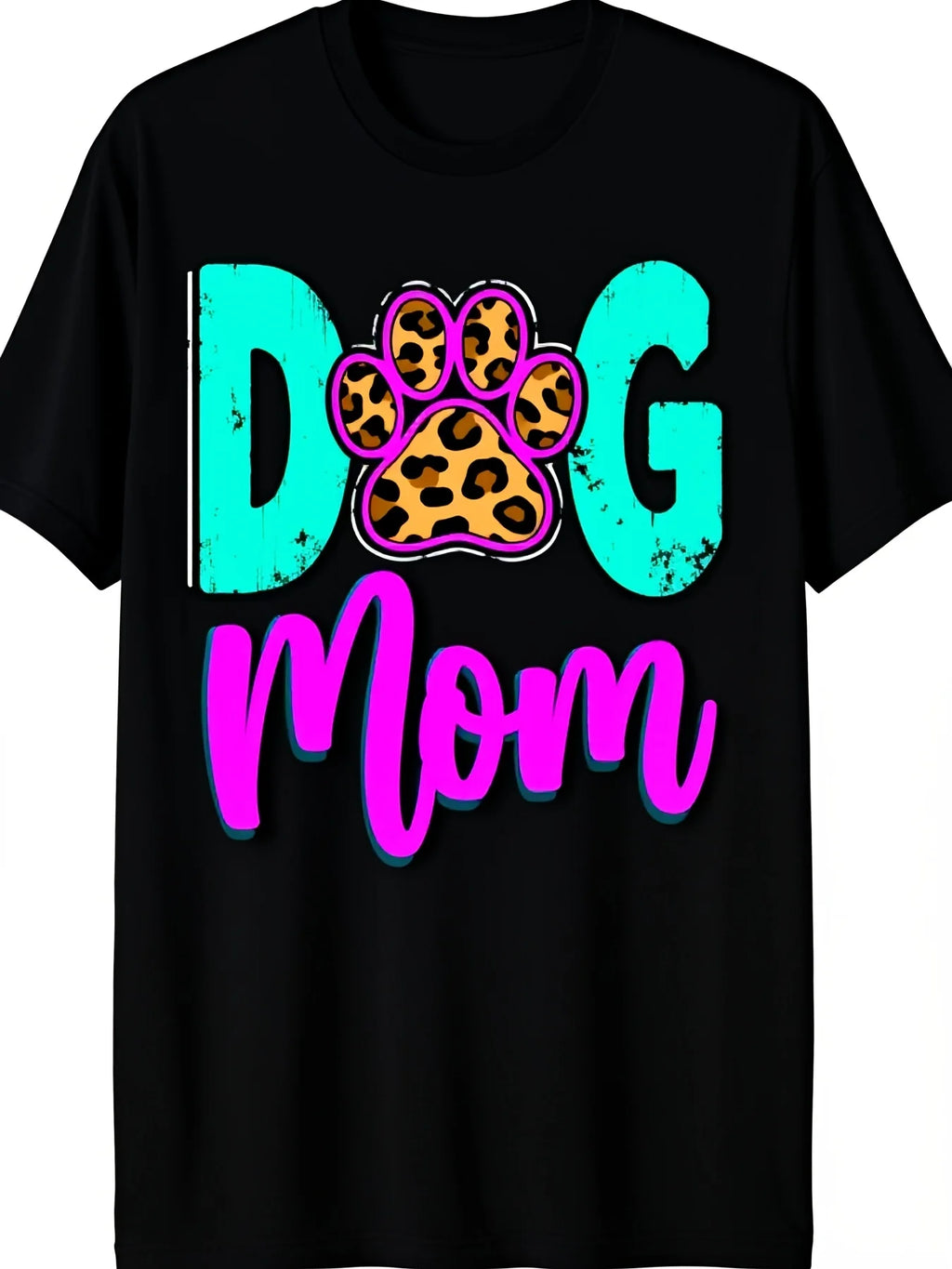Men'S Unisex'S Dog Paw Print Tshirt Black with Teal Pink Lettering Paw Prints Soft Breathable Loose Fit Retro Pet Lover Tee for Dog Moms Casual Party Wear Allseason Comretro Casual Short-Sleeved T-Shirt with a Round Neck And Printed Pattern