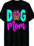 Men'S Unisex'S Dog Paw Print Tshirt Black with Teal Pink Lettering Paw Prints Soft Breathable Loose Fit Retro Pet Lover Tee for Dog Moms Casual Party Wear Allseason Comretro Casual Short-Sleeved T-Shirt with a Round Neck And Printed Pattern
