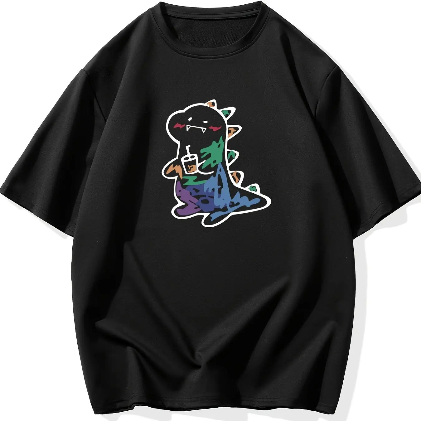 HOT SALE Dinosaur Print Stretch Tee Loose Soft and Comfortable Short Sleeved Top Suitable for All Season Casual Big and Tall