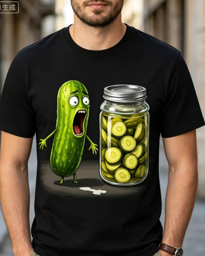 Men's Pickle Surprise A Cucumber and A Jar Sliced Pickles Men's T-Shirt for Casual Attire Everyday Sportswear Comfortable Fit-