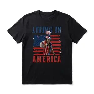 Men Patriotic Uncle Sam Graphic T-Shirt Living In America USA Flag Print Short Sleeve Soft Cotton Tee Streetwear Tops Independence Day 4th Of July Casual Daily Wear Gift For Men Women Friends
