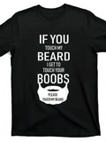 Men's Funny "Touch My Beard" Graphic T-Shirt - Black Casual Short Sleeve Tee with Beard Print, Breathable Cotton, Regular Fit for all-Season Comfort, Humorous Novelty Top for Casual Attire & Casual Outfits, PLUS SIZE