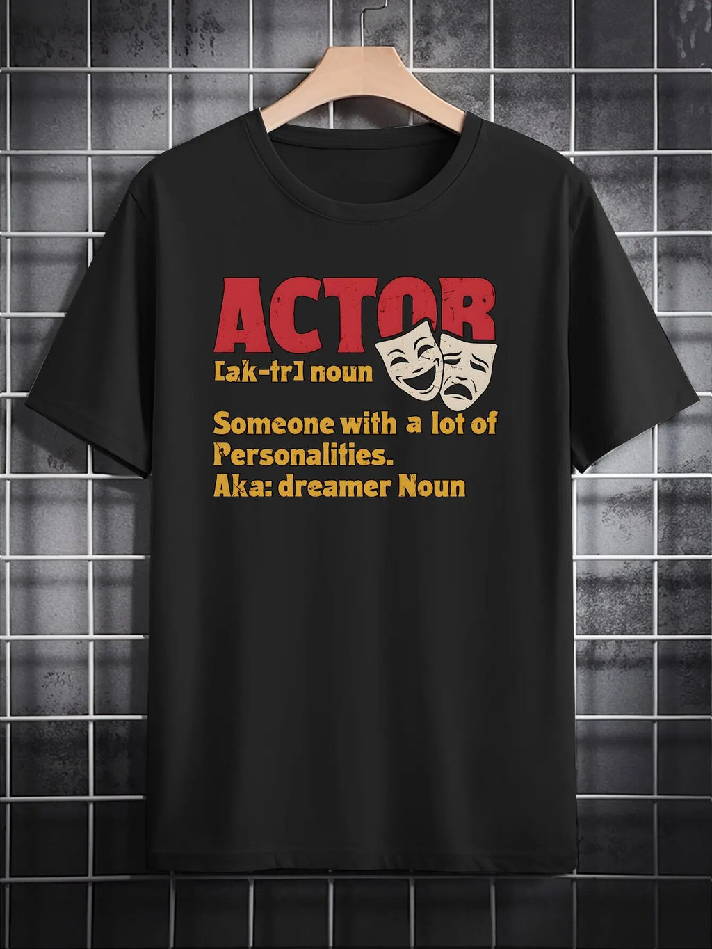 Men'S Casual Crew Neck T-Shirt, Polyester Knit Fabric, Regular Fit, with Actor Definition Print, for Summer Tee with Slight Stretch