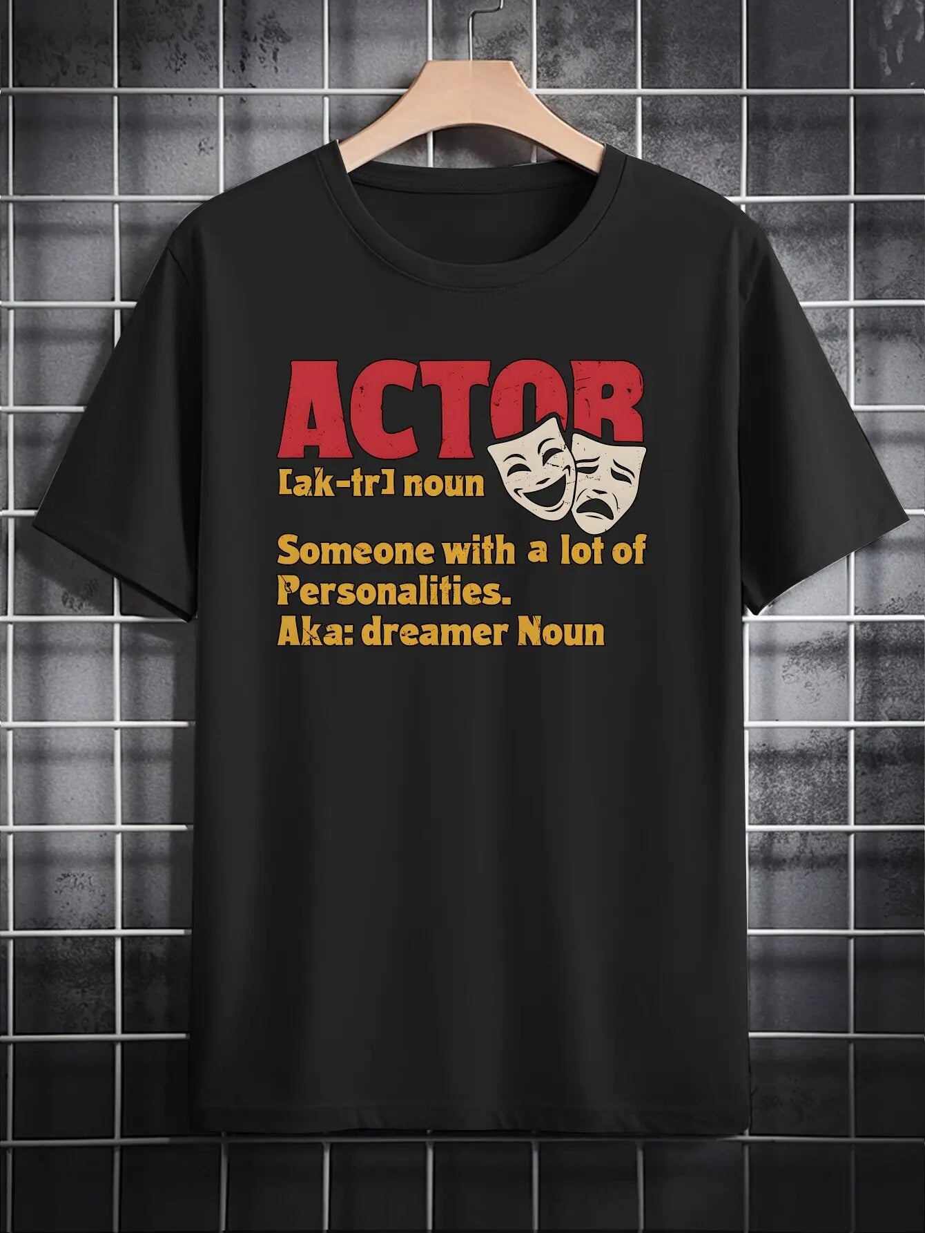 Men'S Casual Crew Neck T-Shirt, Polyester Knit Fabric, Regular Fit, with Actor Definition Print, for Summer Tee with Slight Stretch
