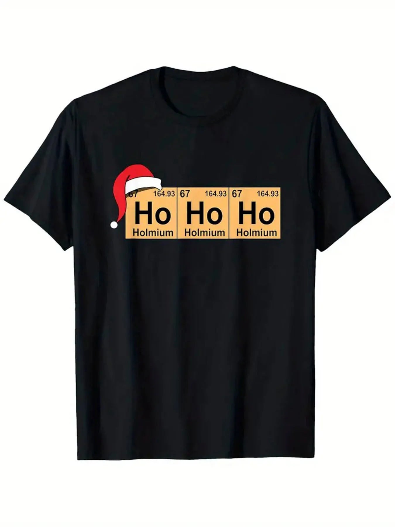 Funny Men's Black Graphic T-Shirt Santa Hat Ho Ho Ho Holmium Periodic Table Chemistry Holiday Letter Print 100% Cotton Heavyweight Short Sleeve Casual Streetwear Tee