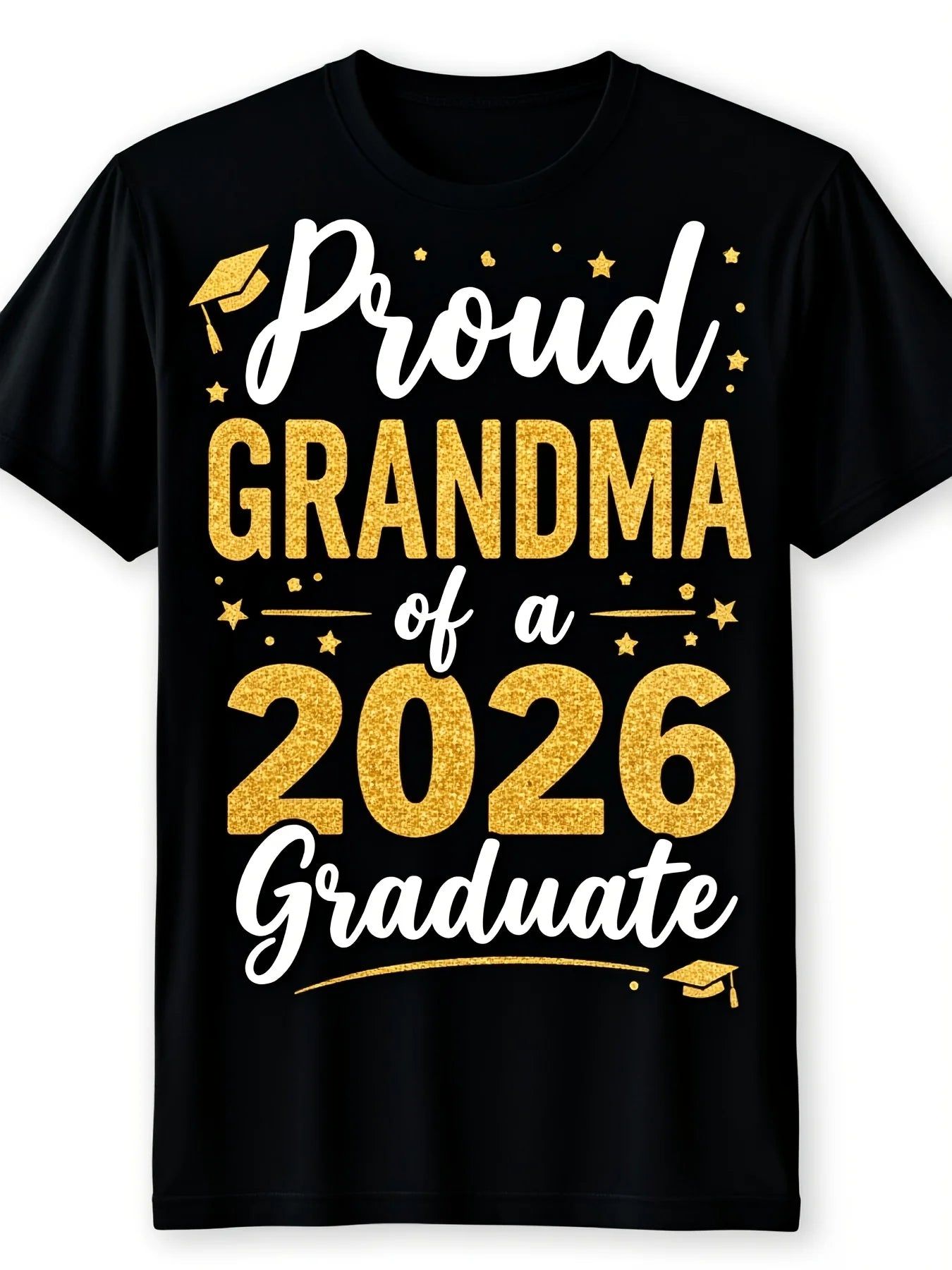 Proud Grandma of a Class of 2026 Graduate TShirt Unisex Loose Fit Casual Summer Wear Crew Neck Medium Stretch Fabric Perfect for Adults Going OutUnisex 2026 Black TShirt6Retro Casual Short-sleeved T-shirt with a Round Neck and Printed Pattern
