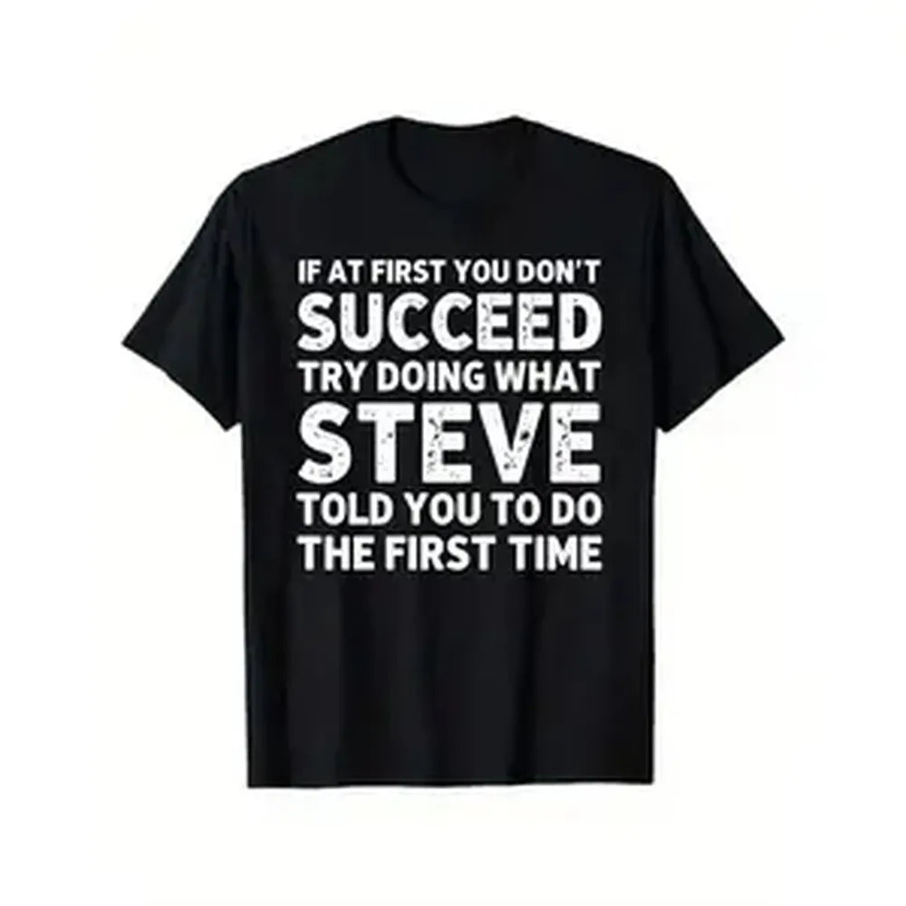 Men's Vintage Graphic T-Shirt with Funny 'Steve's Fault' Saying, Oversized Heavyweight Tee, Short Sleeve Round Neck Casual Streetwear Top