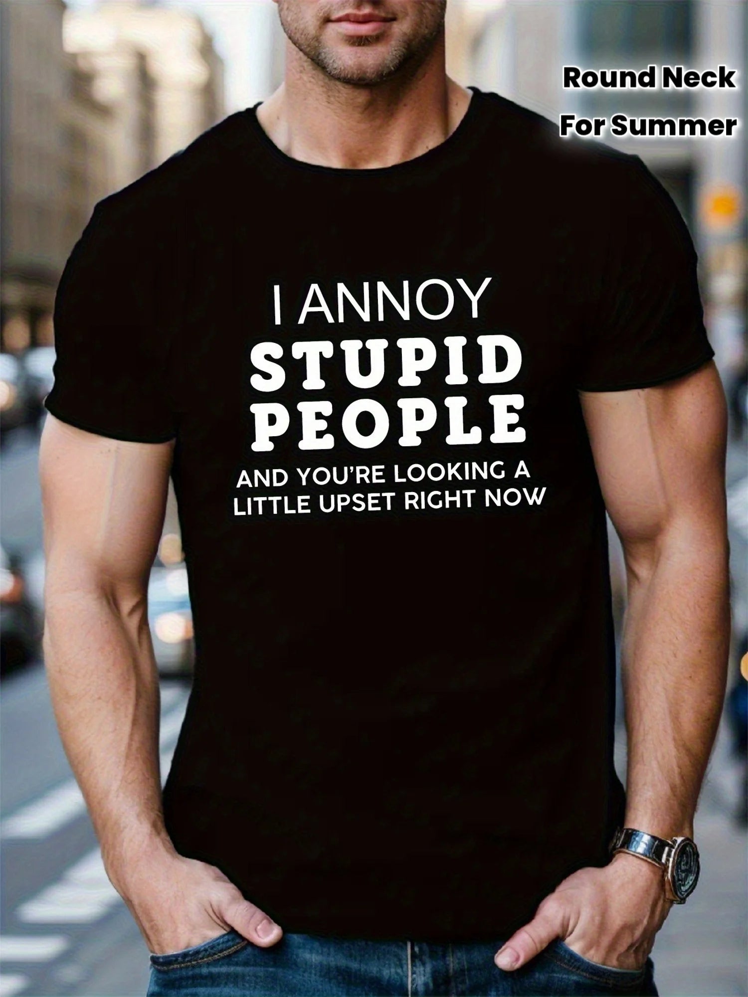 Men's T-shirt, Black Fun Trendy T-shirt, Printed Slogan, T-shirt, Casual Wear, Heavyweight 200g, Suitable Parties, Dates, and Office Settings, Humorous Top, PLUS SIZE