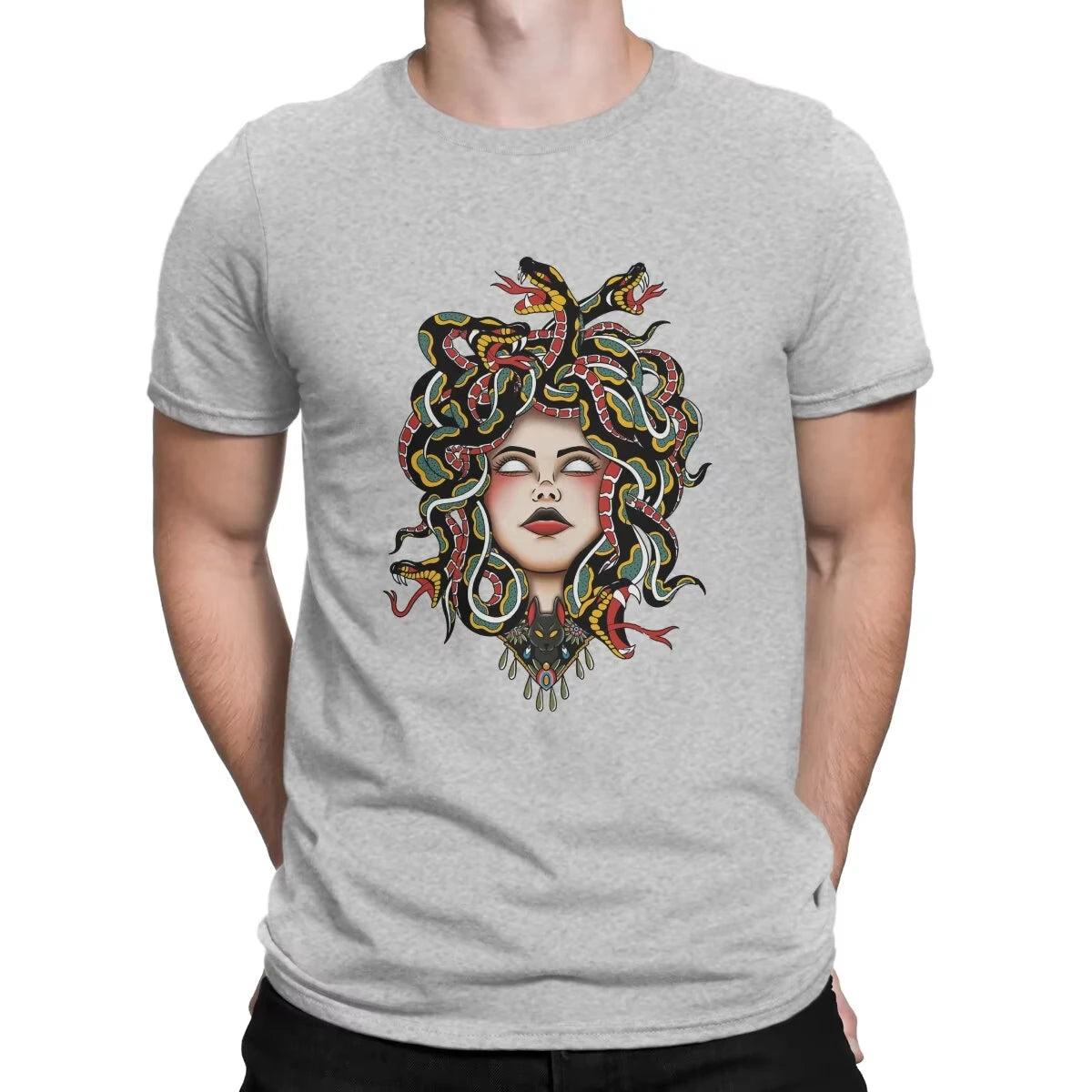 HOT SALE Tattoo Medusa Greek Mythology Graphic Print Summer Autumn Winter Cotton Men's T-shirt Short Sleeve Luxury Outdoor
