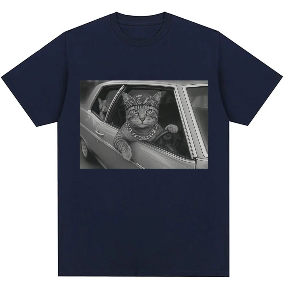 HOT SALE Funny Cat Gang Memes Retro T-shirts Men Women Fashion Cool T-shirts Super Quality Cotton Casual Summer T-shirts Street