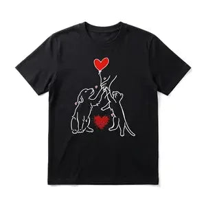 Men Women Dog Lovers Heart Balloon Graphic T Shirt Soft Short Sleeve Minimalist Line Art Tees Streetwear Daily Valentine's Day Gift Tops