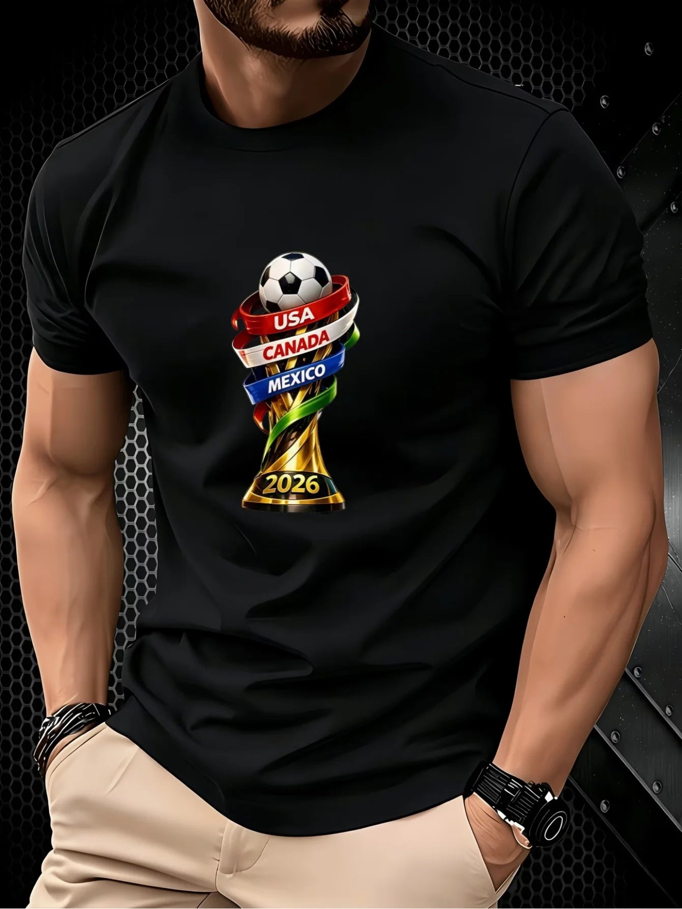 Trophy Creative Print T-Shirt, Summer Men's Sporty Versatile Top