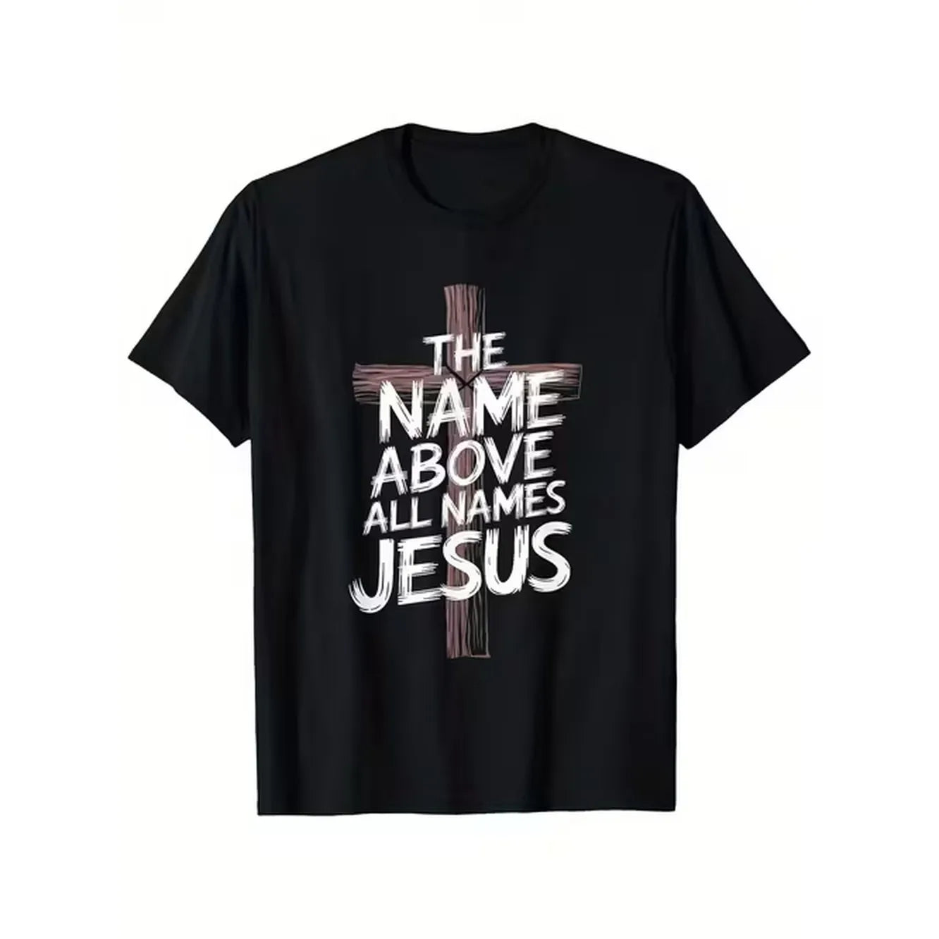 item picture mens black t shirt featuring an inspirational christian cross of above for casual round neck tee suitable for year round use comfortable graphic tee for everyday wear