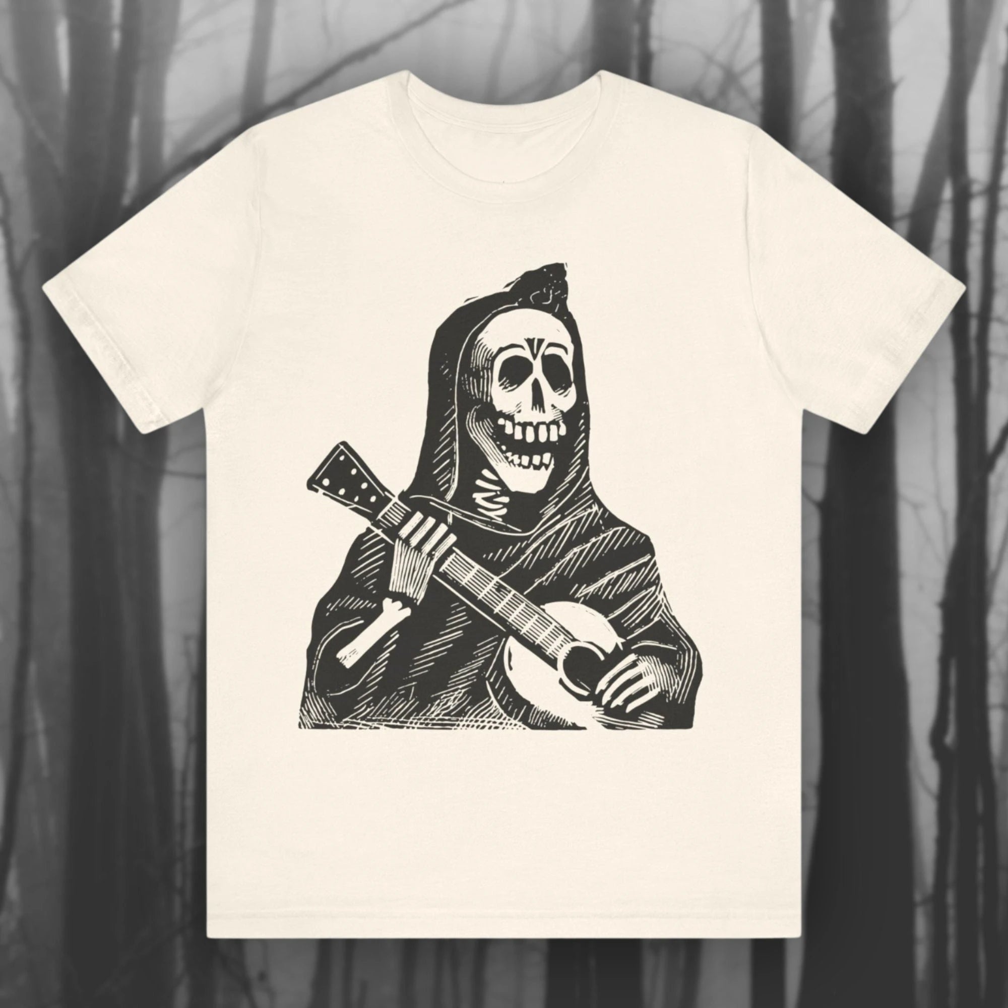 Skeleton Plays Guitar Posada Shirt Day of The Dead T-shirt Mexican Art T-shirt Spanish Folk Art Creepy Unisex Short-sleeved Tee