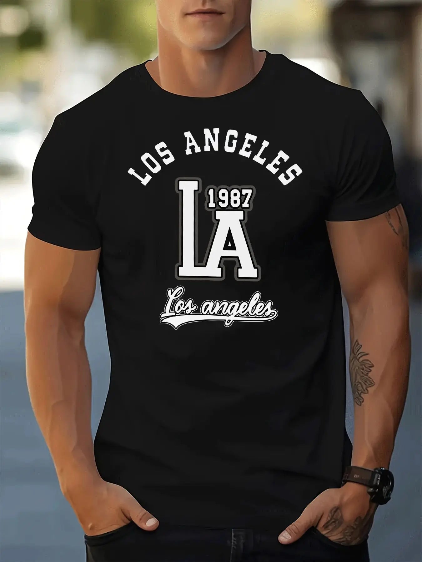 Men'S Casual Short Sleeve Top Featuring a Classic Vintage Los Angeles 1987 Graphic Print