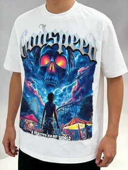 Man Clothes Carnival of The Skull Print Pattern Cotton T-Shirt Godspeed Into The Skull Unisex Breathable Harajuku COTTON Vintage