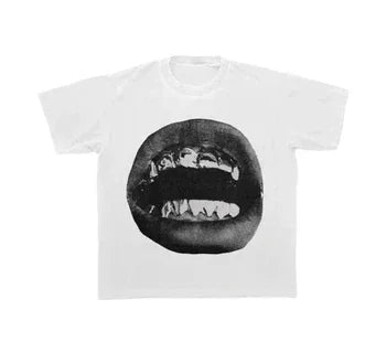 Men Women Gold Grillz Mouth Print T Shirt Casual Streetwear Crew Neck Short Sleeve Tee Oversized Cotton Blend Top For Daily Wear